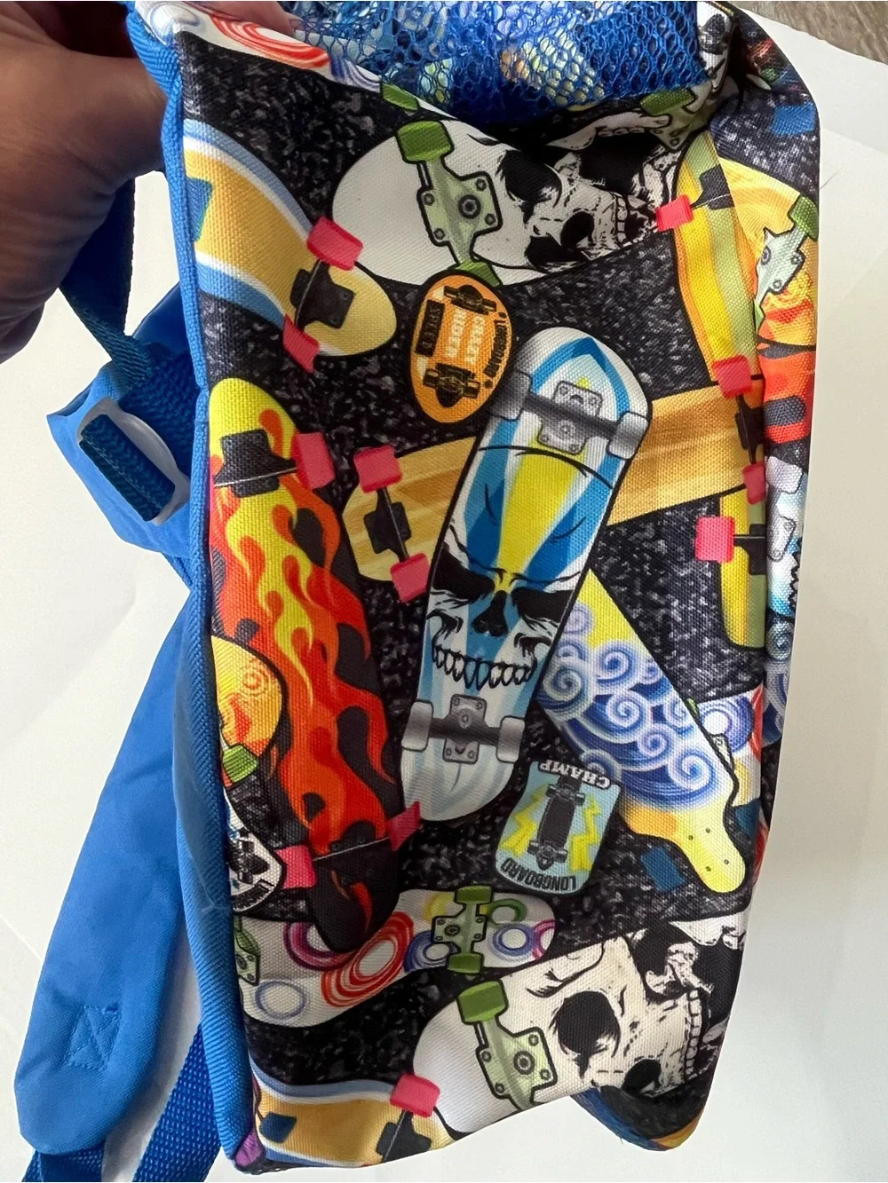 This Reboot Kids Blue Multi-Print Backpack - Fun Skateboard Pattern